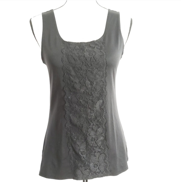 Van Heusen Tops - Van Heusen Black with Lace Overlay Tank Top Size M